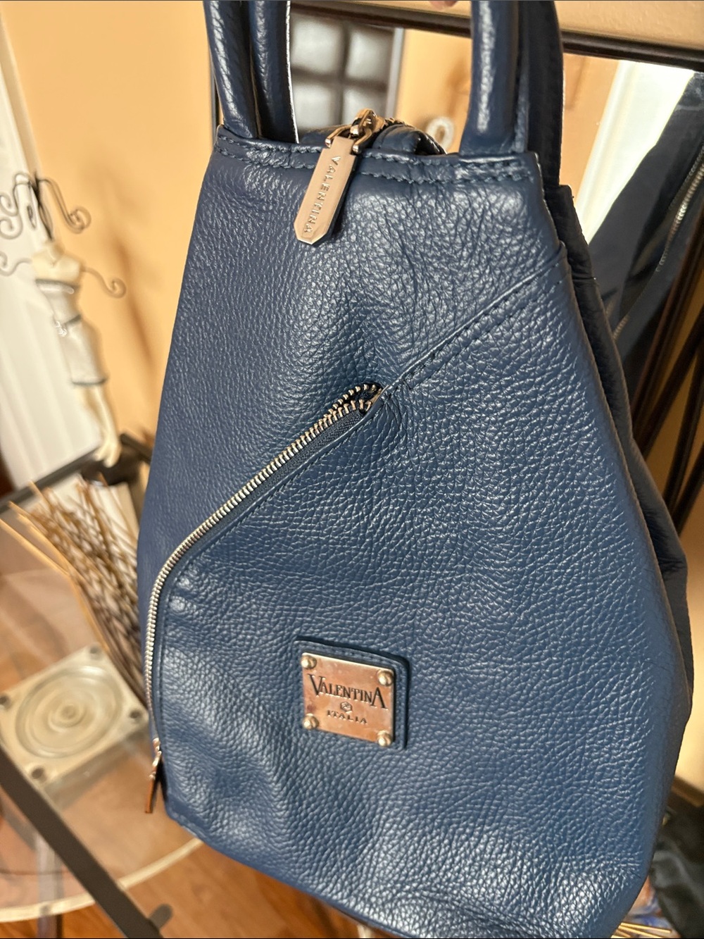 Valentina Navy Pebbled Leather Backpack